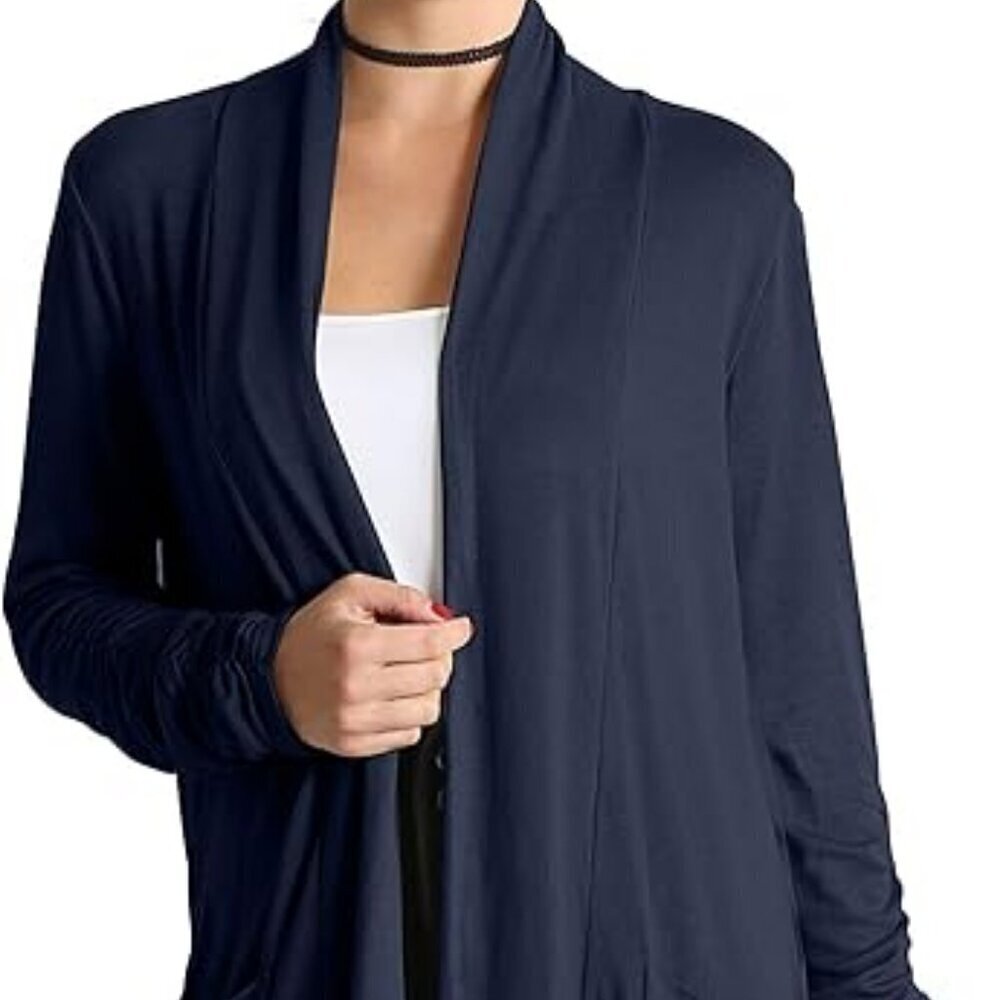 Chaps Cotton Long Sleeve Lightweight Cardigan Sweater for Women with Pockets